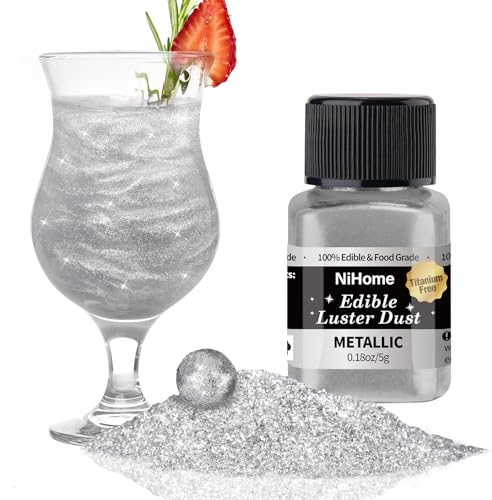 NiHome Essbarer Glitzer für Getränke Luster Staub Metallische Lebensmittel Dekorieren Edible Glitter für Wein Kuchen Süßigkeiten Dessert Bäckerei Vegan Titanfrei(5g/0.18oz,Metallic)