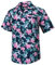HISDERN Chemise Hawaïenne Homme Manches Courtes Bleu Marine - Poche Avant, Imprimé Fleurs Aloha pour Plage, Été, Casual - Taille S