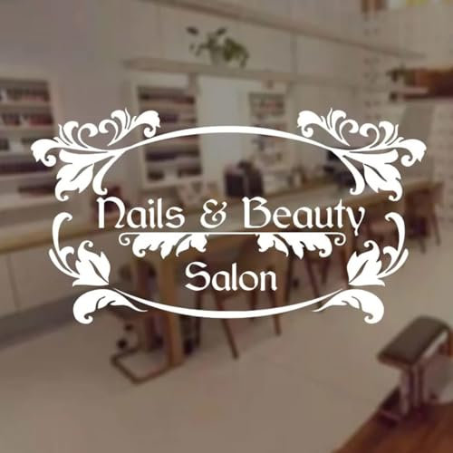 Nails & Beauty Salon Sign Window Sticker Vinyl Nails Art Manicure Decor Shop Wall Decals Removable Mural Custom Shop Name, Personalized Wallstickers Windows(57x31cm)