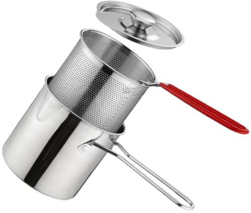 Kichvoe Stainless Steel Stock Fry Pot with Strainer Basket and Lid Deep Fryer Frying Pot Japanese Tempura Fryer for Frying Fish Shrimp Seafood Crab Crawfish Chicken and Fries