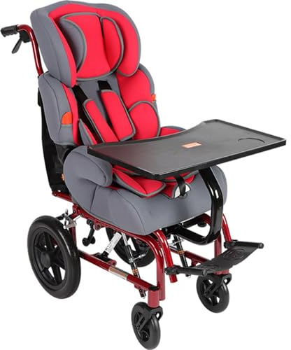 QmEna Fauteuil Roulant pour Enfants,Fauteuil Roulant Inclinable à Dossier Haut,Pliable Ultra-LéGer pour Enfants,Adapté Aux Enfants De 1 à 6 Ans,Livré avec Une Assiette à Manger à DéGagement Rapide