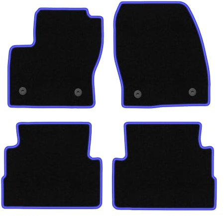 Velours-Fußmatten passend für Ford Kuga MK2 2012-2019, Schwarz-Blau, CARLUX | passend für SUV; Velours-Teppich (Polypropylen), ca. 6,5 mm; rutschfest, runde Befestigungen (Typ FC)