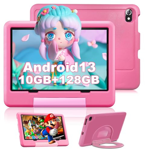 Tablet Infantil 10 Pulgadas Android 13, 10 GB RAM + 128 GB ROM, TF 1 TB, Octa-Core, Pantalla IPS HD, Tablet Niños con Control Parental, Aplicación para Niños, 6000 mAh, Doble Cámara, WiFi, Rose