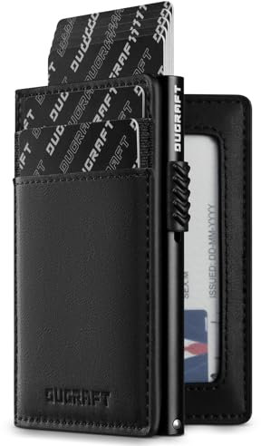 DUGRAFT Porte Carte Bancaire Automatique RFID Blocage, Portefeuille Minimaliste Pliable Homme Cuir PU pour Max.10 Cartes Comprend Porte Carte d'identité, Noir