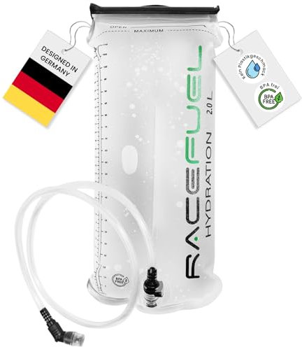RaceFuel Outdoor Trinkblase mit Trinkschlauch für Sport und Outdoor I super leichte Wasserblase & Trinkbeutel zum Wandern I Trinksystem BPA frei I Rucksack Trinkblase (2,0 L)