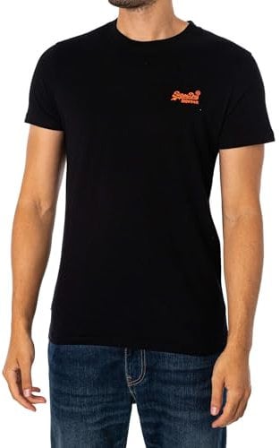 Superdry Male-Adult Essential Logo Emb Tee T-Shirt, Black/Hazard Orange, XL