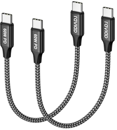 RAVIAD Cable USB C a USB C Corto [2Pack 0.5M], Cable Tipo C a Tipo C con Power Delivery 60W Carga Rapida para iPhone 16 15 Pro Max, Samsung Galaxy S24/S23/S22/S21, Huawei P40, OnePlus, Google Pixel