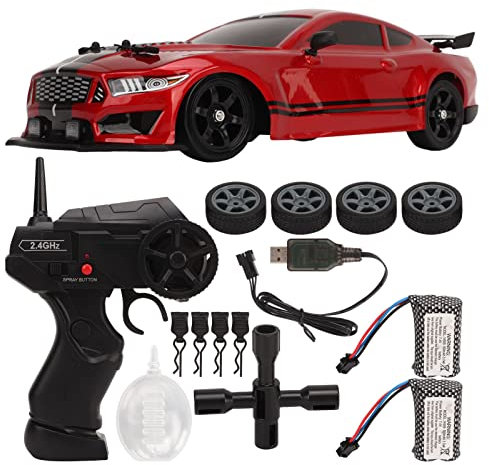 BuyWeek Ferngesteuertes Auto, 2,4 GHz RC Drift Auto mit LED Leuchten, Allradantrieb Hochgeschwindigkeits Ferngesteuerte Rennauto für Kinder und Erwachsene (Doppelbatterien)