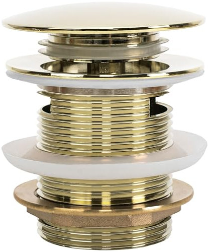 Rea Bonde de lavabo Universelle Click-Clack Gold 6 cm Bonde de lavabo avec trop-Plein, Bouchon Pop-up en Laiton (Or Brillant)