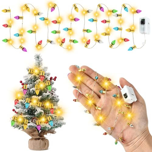 EKKONG Wichtel Lichterkette Miniatur LED 2 Meter Mini Puppenhaus Lichterkette mit Batterie Weihnachten Puppenhaus Wichteltür Zubehör (B)