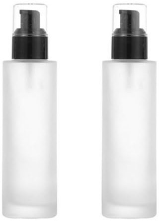 2Pcs 100ML/3.4OZ Empty Frosted Glass Lotion Pump Bottles Refillable Cosmetic Cream Container Makeup Dispensers for Emulsion Essential Oil