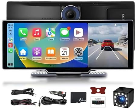 JXJXJX Tableta de coche con pantalla táctil HD de 10.3 pulgadas, cámara frontal y trasera integrada, cámara de marcha atrás 1080P, navegación GPS, control de voz, receptor de audio Bluetooth, pantalla
