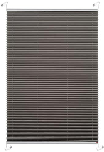 Brillant® Premium Plissee ohne Bohren zum Kleben, Plisseerollo mit Aluminium-Klebeleiste | Sonnenschutz & Sichtschutz für Fenster & Balkontür | Grau | 110x130 cm (BxH)