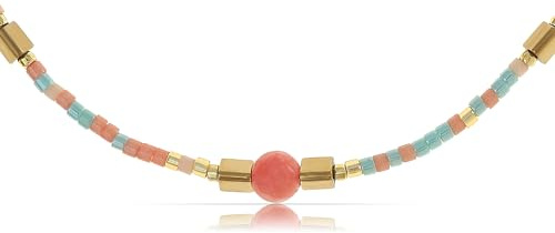 Made by Nami Perlenkette Damen Bunt 40 + 5 cm Perlen Halskette Damen mit Edelstein Boho Schmuck Wasserfest & Hypoallergen Sommer Schmuck