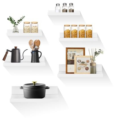 LafeuR Gewürzregal Wand, 6er Set Gewürz Organizer mit 6 Größen, Weiß Gewürzhalter Organizer Hängend Küchenregal für Küche, Wohnzimmer, Badezimmer (27-40cm)