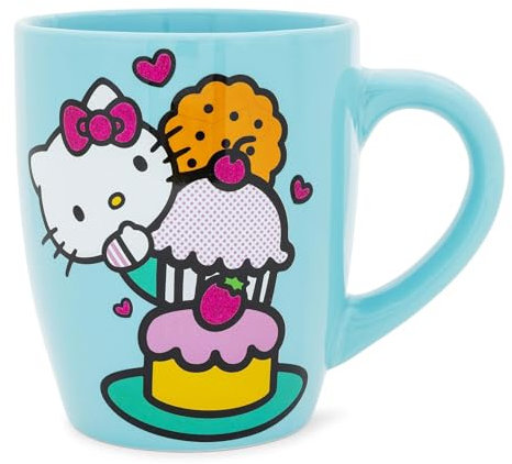 Sanrio Hello Kitty Stacked Sweets Ceramic Glitter Latte Mug | Large Coffee Cup for Tea, Cocoa, Beverages | Holds 25 Ounces