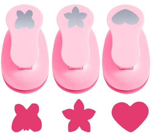 XFSRG Stanzer Set für Papierkunst Kreative Motivstanzer für Kinder und Erwachsene 3 Stück Ausstanzer Set Herz Blumen Schmetterling Papierstanzer Ideal für DIY-Kunstwerke