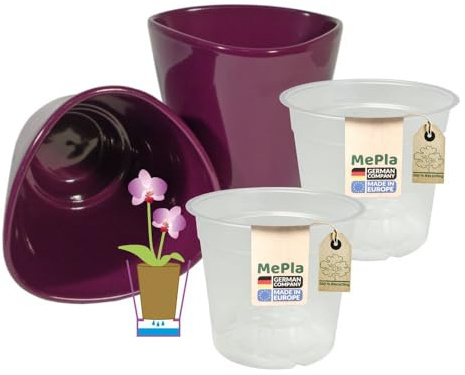 MePla - 2 Stück - Orchideenübertopf Dreieck ø 14 Pflaume Pflanztopf Orchidee ø 12, hochwertiges Wohnambiente
