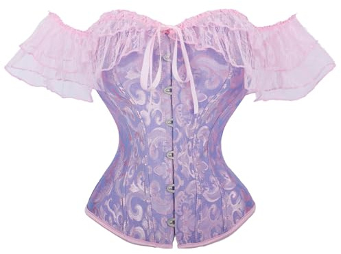 OPLERT Corset Top with Lace Sleeve for Women, Vintage Floral shapewear, Full Breast Corset bustier tops