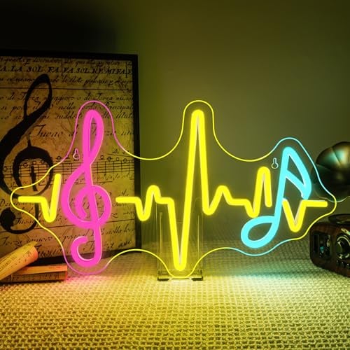 SIGNSHIP Music Heartbeat Symbols Neon Light Sign Music Neon Sign Dimmable Note Heartbeat Led Signs Wall Decor for Music-Studio, Practice Room, Party,Room,Gifts