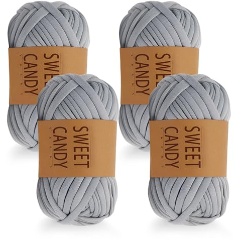 HMCEY 4 X 100 g Schlauchgarn zum Häkeln,Dickes Garn zum Häkeln,Häkelgarn für Taschen,Crochet Yarn,Häkelgarn Körbe,BäNdchengarn,Textilgarn zum Stricken,Knitting Yarn,Garn Weich Einfarbig für Basteln