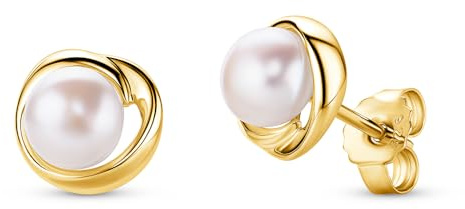 MIORE Schmuck Damen, 925 Silber/Silber 18K Vergoldet, Perlen Ohrringe, Ohrstecker Silber 925 Vergoldet mit Weiße Süßwasser-Zuchtperlen, Hypoallergene Ohrringe, Perlenschmuck in hochwertiger Schmuckbox
