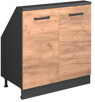 Vicco Küchenschrank für Dachschrägen R-Line, Goldkraft Eiche, 80 cm | 2 Türen · Tiefe 46 cm · Höhenverstellbare Füße · 1 Einlegeboden · ✓ Frei kombinierbar