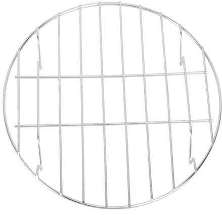 KONTONTY Grille de cuisson ronde en acier inoxydable - 25 cm - Filet à viande portable pour poisson, légumes, hamburgers, steaks, crevettes et pizza - Répartition uniforme de la chaleur - Passe au