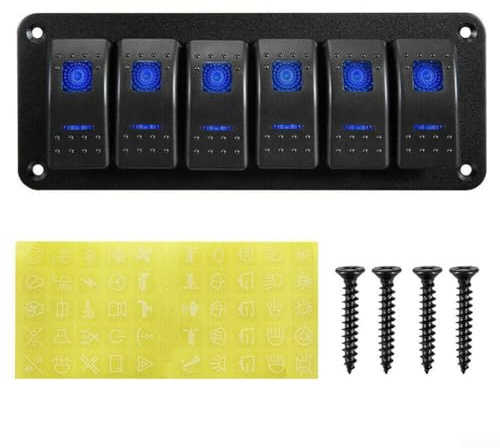 IP67 bewerteter 6-Gang-Wippschalter, 12 V, mit LED-Leuchten für elektrische Steuerungssysteme von Marine, Wohnmobil, Boot