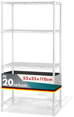 Floordirekt Metallregal dekoratives & Robustes Lagerregal, Kellerregal für Bad, Küche, Büro, Wohn- und Außenräume (55x35x110-weiß-rocky: ⌀19mm)