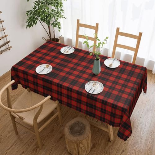 SMAZDFXX Nappe carrée réutilisable à Carreaux écossais Rouges et Noirs, ornée de Dentelle, idéale pour la décoration de Table à Manger (137 x 183 cm).