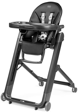 PEG Siesta Follow Me Hochstuhl ab Geburt, Neigbar mit Liegefunktion, Doppelttablett, 9 Höhenstufen, 4 Räder, Faltbar und Kompakt, 0-3 Jahre (0-15 kg), True Black