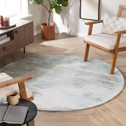 FRAAI | Home & Living Teppich Abstrakt Rund - Candice Mint - Kurzflor - Modern - Wohnzimmer, Schlafzimmer, Büro