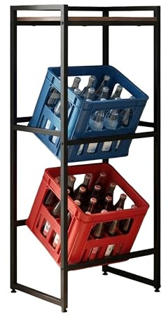 Relaxdays Getränkekistenregal, 2 Kisten, HxBxT: 117 x 47 x 32 cm, Ablage, Industrial Getränkekistenhalter, braun/schwarz