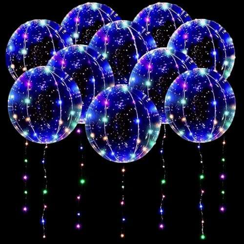 Leuchtende Luftballons, l Luminous Balloons 1 Packungen 10 Stück, LED-Lichterketten mit 3 m Langen Lichtern für Geburtstag, Hochzeit, Valentinstag, Weihnachtsfeier, Dekoration warm (Bunt)