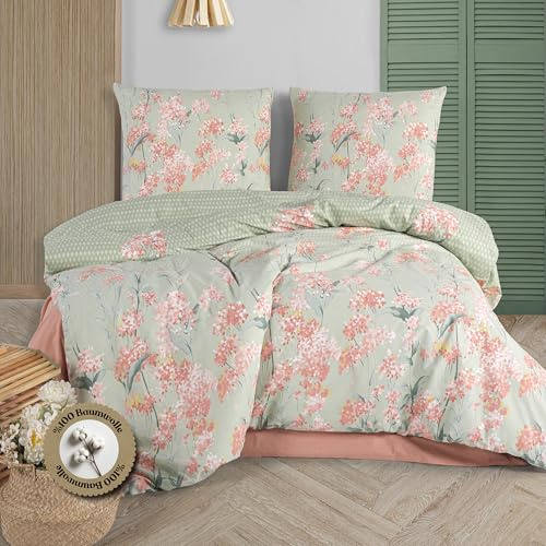 nordqueen Ranforce Bettwäsche%100 Baumwolle Set 135x200, 155x220, 200x200, 200x220, 240x220 – Weiche Bettwäsche Garnitur, Atmungsaktiv, Reißverschluss, 2 oder 3 Teilig (Nivora, 200X220 cm)