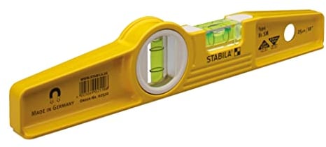 STABILA Magnet-Wasserwaage Type 81 SM Torpedo, 25 cm, Alu-Gussprofil, starkes Seltenerd-Magnetsystem, 1 Horizontal-Libelle, 1 Vertikal-Libelle, Made in Germany, Gelb