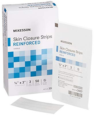 McKesson Skin Closure Strips, Sterile, Reinforced, 1/4 in x 3 in, 50 Count