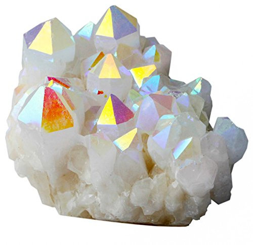 Sunyik Titanbeschichteter Kristall-Cluster, Quarz-Druzy-Punkt, Edelstein-Kugel-Figur 3-Engel-Aura-Kristall (6,3 - 7,6 cm).