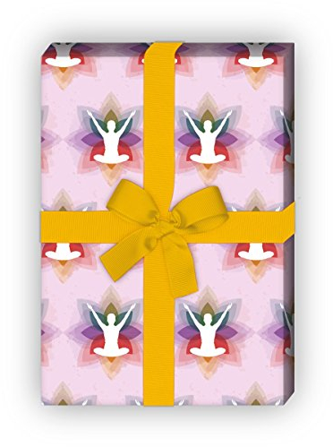 Buntes Yoga Geschenkpapier mit Meditation in Blüte für tolle Geschenk Verpackung und Überraschungen (4 Bogen, 32 x 48cm), auf rosa