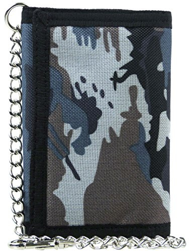 Mens Boys Camouflage Canvas Tri-Fold Wallet with Chain & Clip CAMO Slim-Arctic Grey