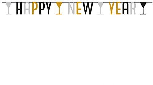 Unbekannt 1,65m Partykette * Happy New Year * als Deko zu Silvester // Letter Banner Girlande Stars Party