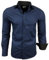 Subliminal Mode - Repassage Facile Chemise Homme Col Bicolore Uni Manches Longues Coupe Slim Business Idée Cadeau, Noël, Saint Valentin RN44,5XL,Bleu Marine
