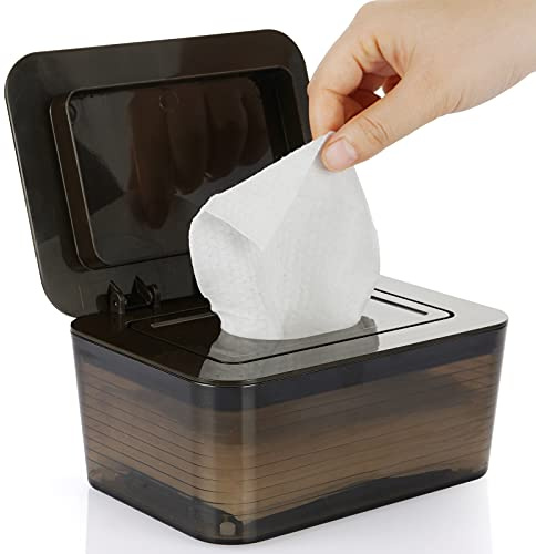 Whthteey Large Capacity Wipes Dispenser Removable Plastic Wipes Case Keeps Wipes Fresh (Black)