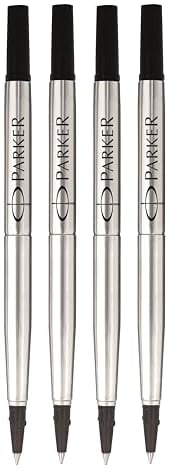 Parker Rollerball Pen Quink Ink Refills - 0.5mm Fine Point - Black Ink – Pack of 4