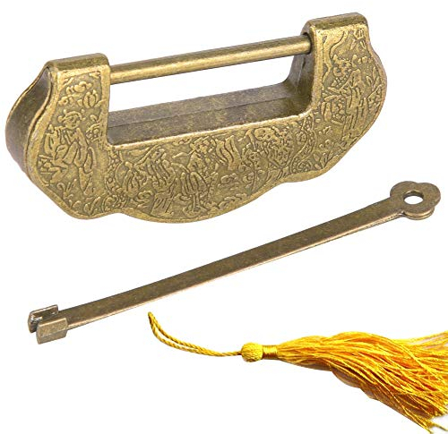Vintage Chinese Style Padlock, Zinc Alloy, 2.9-inch Antique Lock with Key for Cabinet, Jewelry Box, Storage Furniture, Retro Decorative Security Hardware
