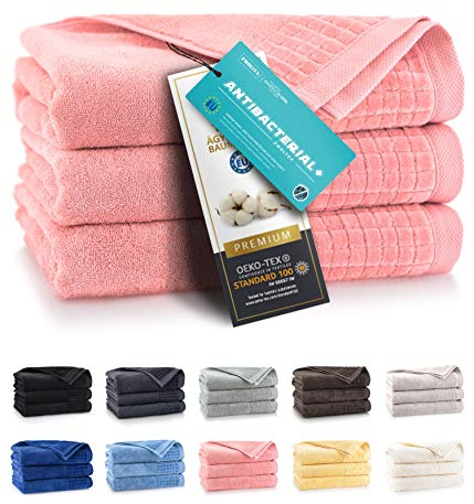 ZWOLTEX Himmlisch weiche Handtücher aus 100% Ägyptischer Baumwolle I Made IN EU I Gästehandtücher Ultra-Soft Duschtuch Badetuch - 3er Handtuch Set Corall Rose
