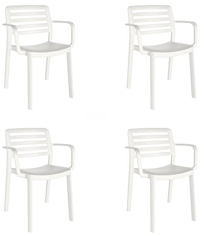 GARBAR Wind Set 4 Silla con Brazos Interior, Exterior | jardín, terraza, balcón, Salon, Cocina, Comedor | diseño, Ligero, apilable | Blanco