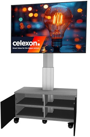 celexon Soporte de Pantalla motorizado Expert con Armario - para televisores/Pantallas de 42'' - 86'' - Capacidad de Carga hasta 136kg - Dimensiones: 89,3 x 58 x 168,5 cm - Carrera de 50cm