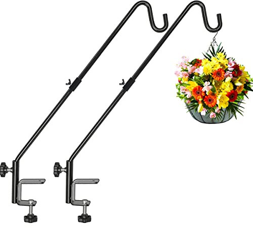 FEED GARDEN 31 Zoll Heavy Duty Deck Haken, rutschfeste Klemme, 360 Grad drehbar, schwarz für Vogelfutterspender, Pflanzgefäße, Talgkörbe, Laternen, Windspiele, 2 Stück